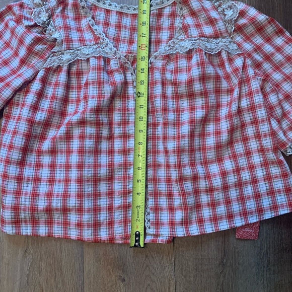 Red Plaid Lace-Trimmed Blouse - Picture 6 of 9